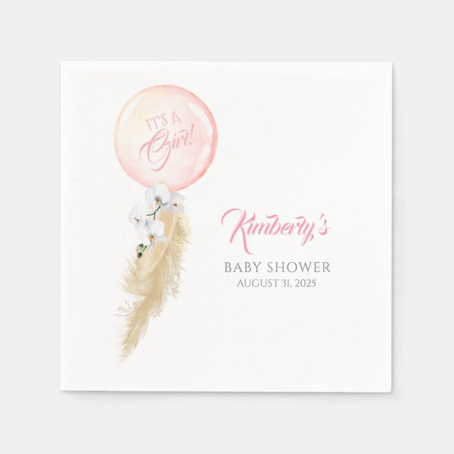 Serviette En Papier Pampas Grass et Orchidées Blanches Baby shower de  (Devant)
