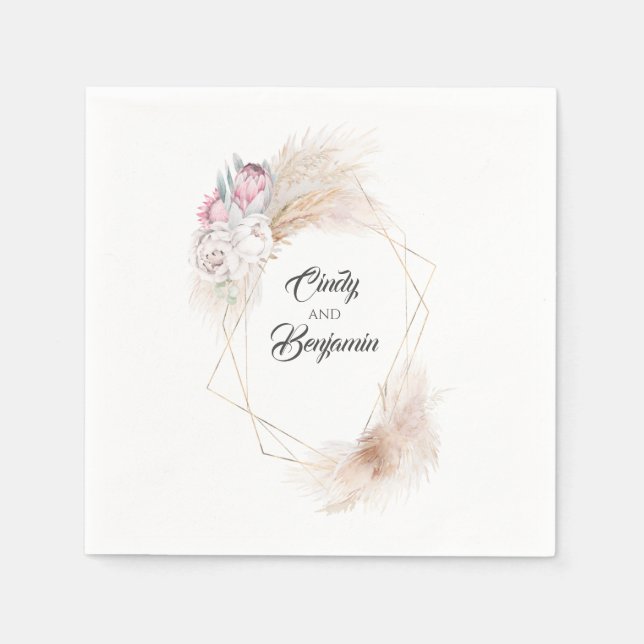 Serviette En Papier Pampas Grass King Protea Floral Wreath Mariage (Devant)