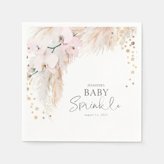 Serviette En Papier Pampas Grass Rose Floral Bébé Parsemé (Devant)
