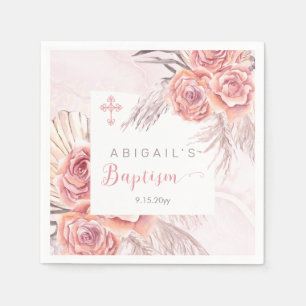 Serviette En Papier Pampas Grass Rose Rose Blooms Girl Baptism