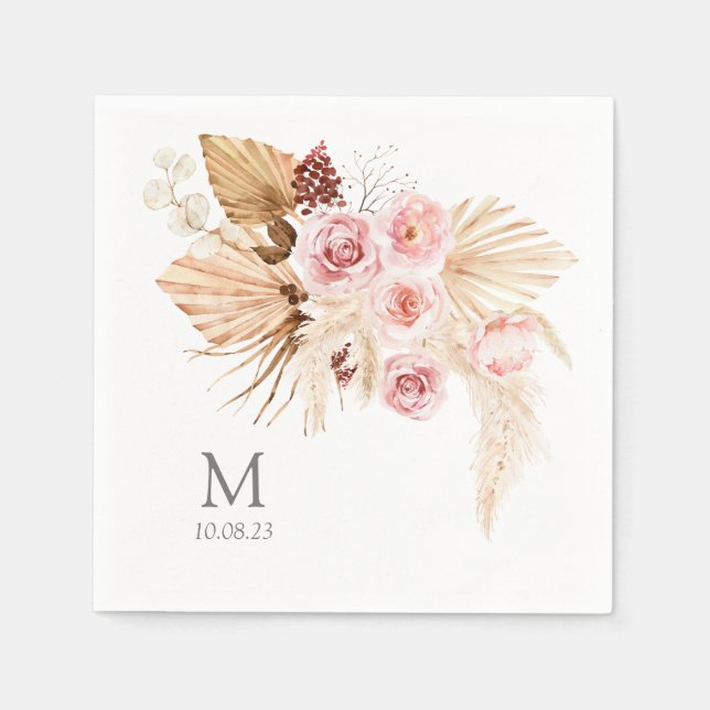 Serviette En Papier Pampas herbe Boho Floral Monogramme mariage (Devant)