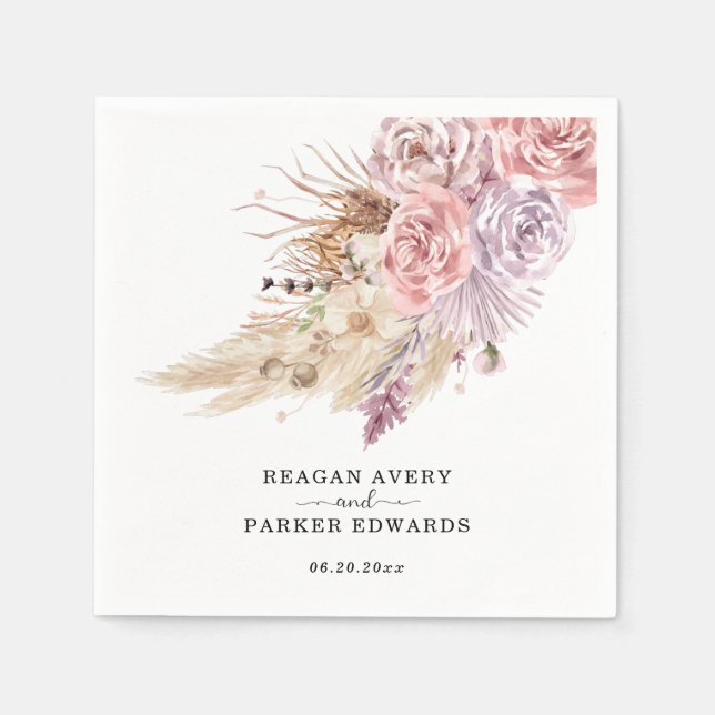 Serviette En Papier Pampas personnalisé Grass Floral Purple Mariage (Devant)