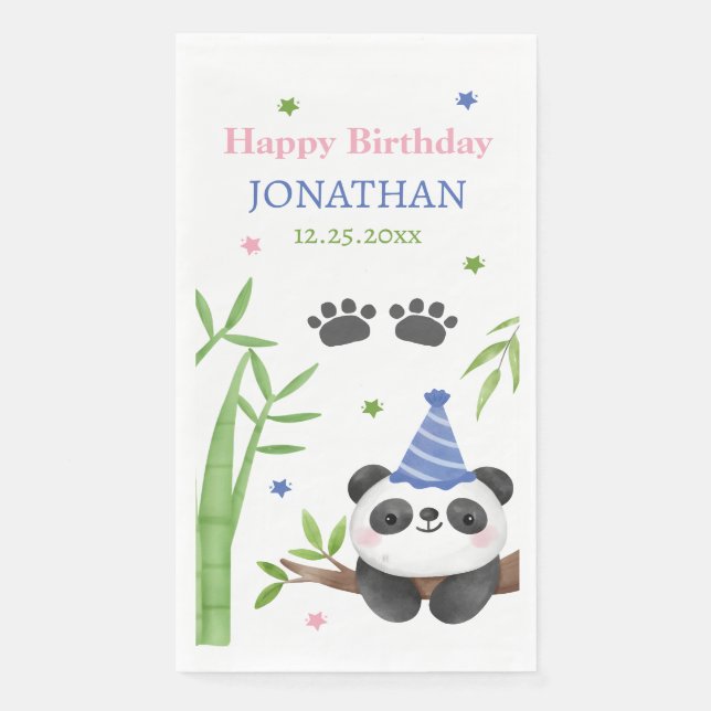 Serviette En Papier Panda Bear Bambou Vert Enfants Anniversaire  (Devant)