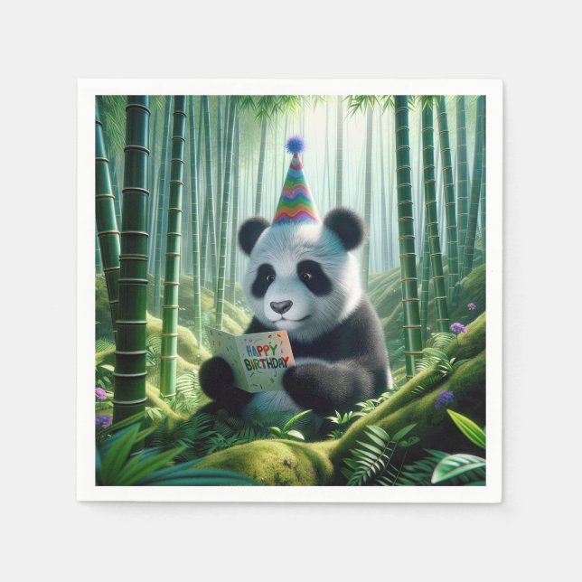 Serviette En Papier Panda Bear Lecture d'une carte d'anniversaire (Devant)