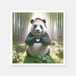 Serviette En Papier Panda de Noël en plein coeur