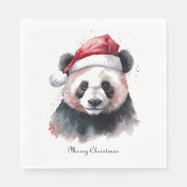 Serviette En Papier Panda de Noël, personnalisable (Devant)