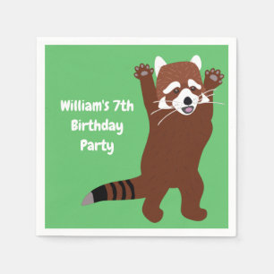 Serviette En Papier Panda Rouge Cute Personnalisé Anniversaire Person
