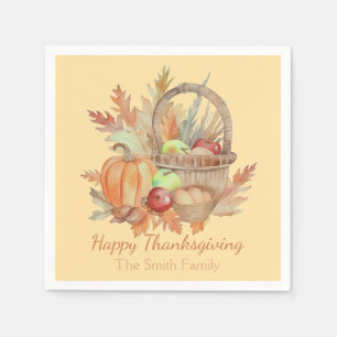 Serviette En Papier Panier de Bon thanksgiving d'aquarelle personnalis