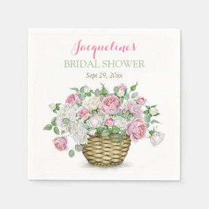 Serviette En Papier Panier de roses roses et blanches
