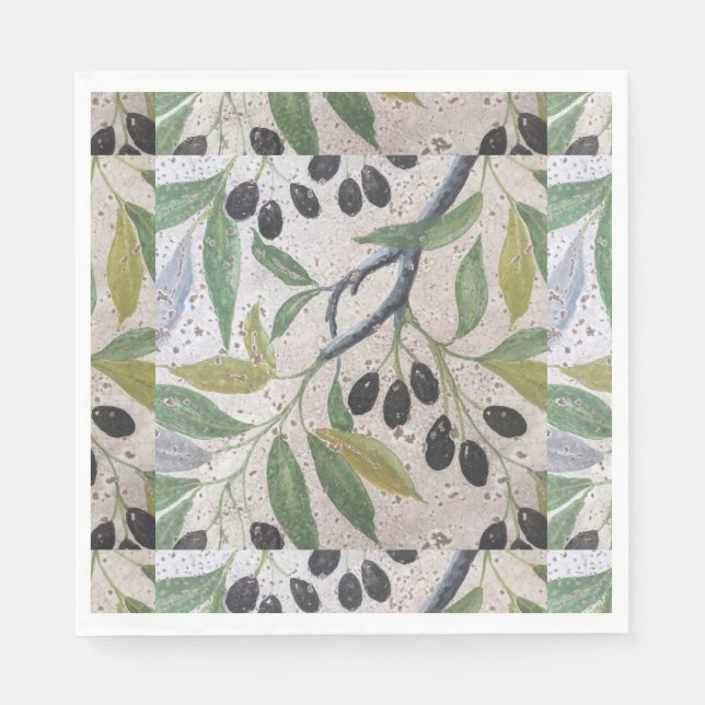 Serviette En Papier Paniers-repas méditerranéens d'olive et de gris (Devant)