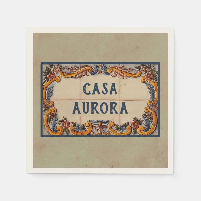 Serviette En Papier Panneau de la maison espagnole (texte personnalisa (Devant)