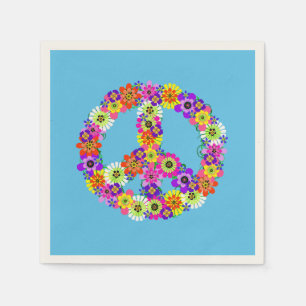 Serviette En Papier Panneau de paix Floral sur bleu