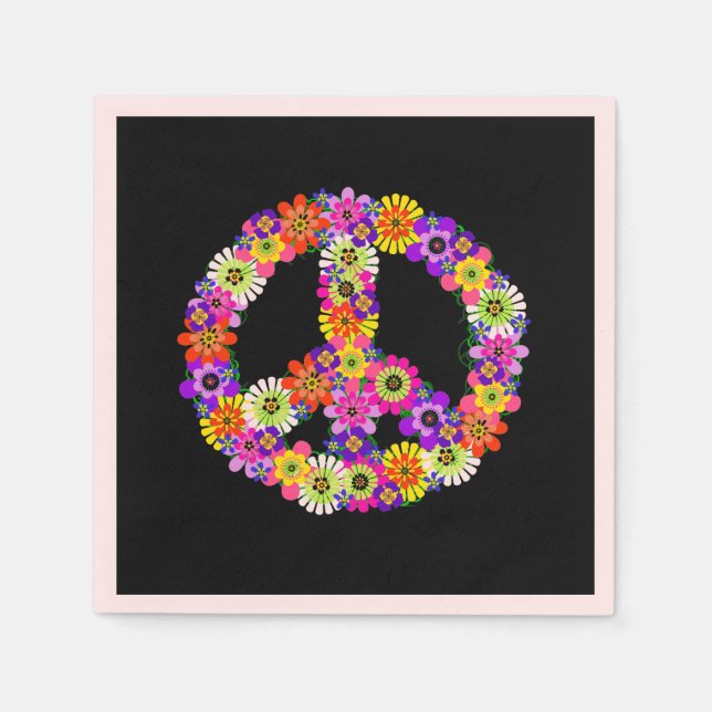 Serviette En Papier Panneau de paix Floral sur noir (Devant)