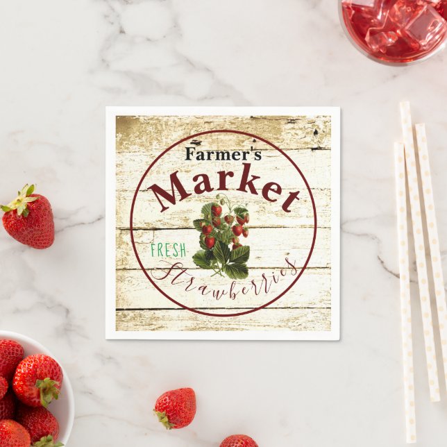 Serviette En Papier Panneau fraises du marché des agriculteurs  (En situation)