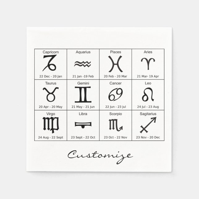 Serviette En Papier Panneau solaire Zodiac Calendrier Astrologie Thund (Devant)