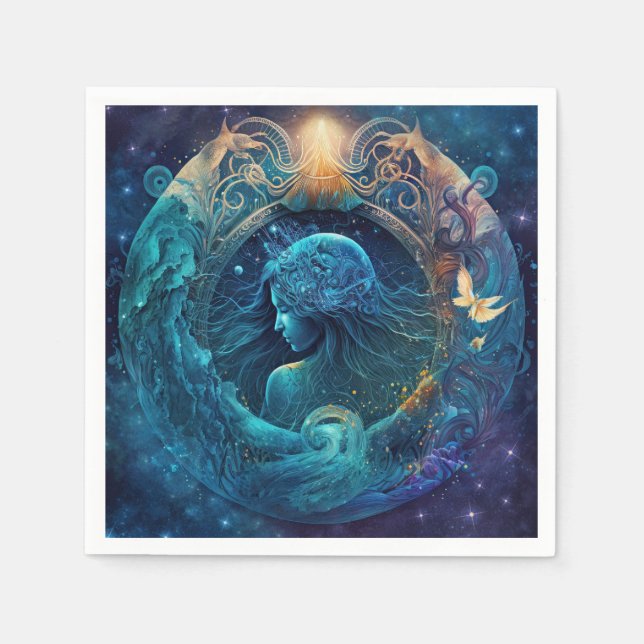 Serviette En Papier Panneau Zodiaque Aquarius Design aquarelle (Devant)