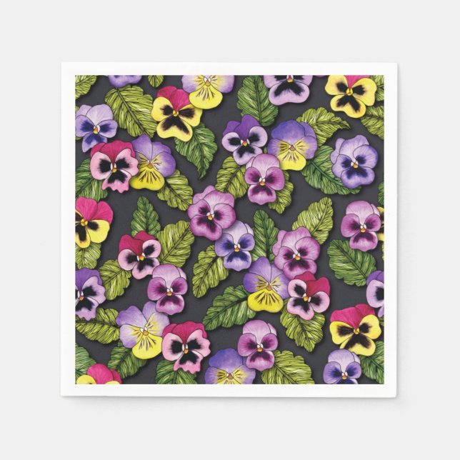 Serviette En Papier Pansies de serviettes florales (Devant)