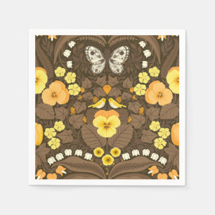Serviette En Papier Pansies jaunes, oiseaux et papillons