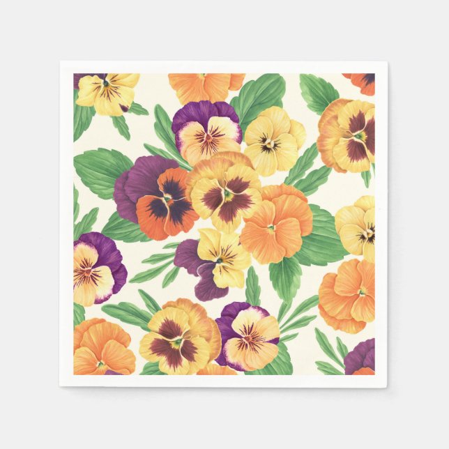 Serviette En Papier Pansies sur blanc cassé (Devant)