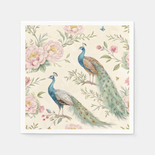Serviette En Papier Paon Élégant Floral Vintage (9)
