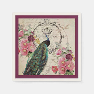 Serviette En Papier Paon et fleurs printanières