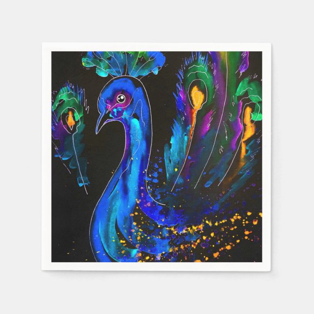 Serviette En Papier Paon fantaisiste peint (Devant)