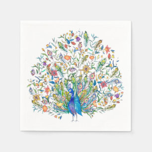 Serviette En Papier Paon floral aquarelle 