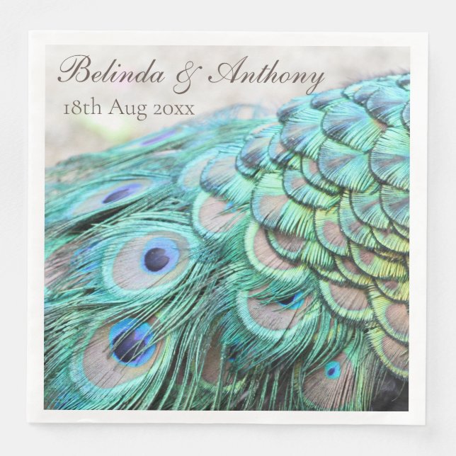 Serviette En Papier Pape Peacock Personnalisé Vibrant Élégant (Devant)