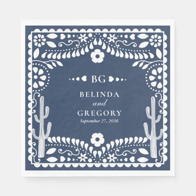 Serviette En Papier Papel Picado Boda Mexican Rustic Blue Wedding (Devant)