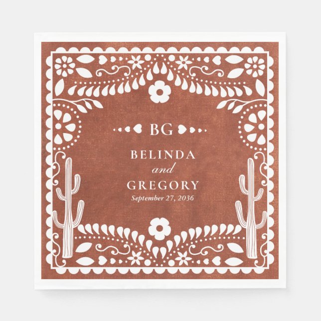 Serviette En Papier Papel Picado Boda Mexican Terracotta Brown Wedding (Devant)
