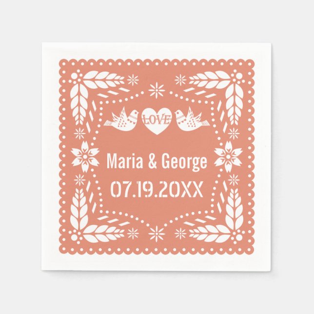 Serviette En Papier Papel picado inséparables pêche mariage fiesta (Devant)