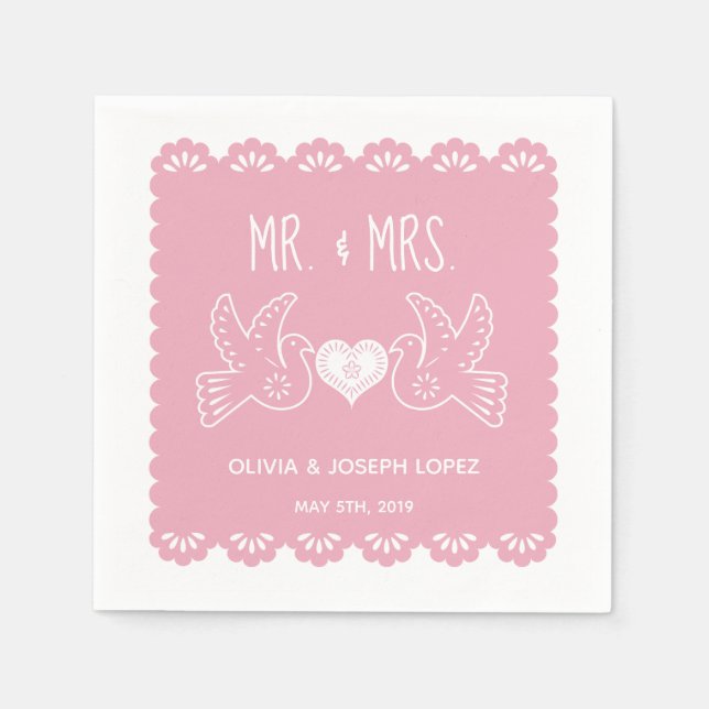 Serviette En Papier Papel Picado Inséparables rose Fiesta Mariage (Devant)