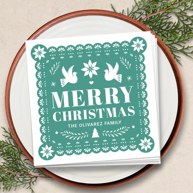 Serviette En Papier Papel Picado Mexicain Noël Napkin (Papel Picado Mexican Christmas Napkin by Fiesta Valley Print)