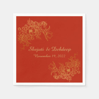 Serviette En Papier Paper Napkin with Elegant Red & Gold 