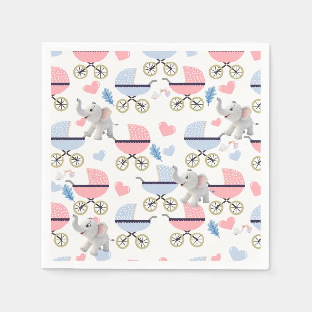 Serviette En Papier Paper Napkins Baby Stroller Elephant Stork  (Devant)