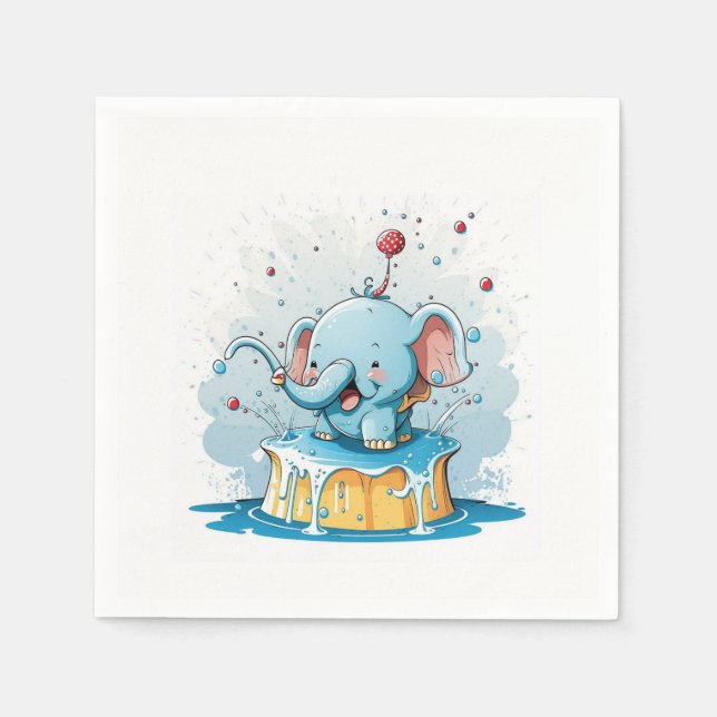 Serviette En Papier Paper Napkins Happy Blue Elephant  (Devant)