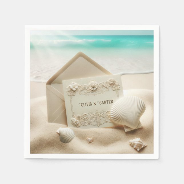 Serviette En Papier Papeterie mariage Dans Ocean Beach Sand (Devant)