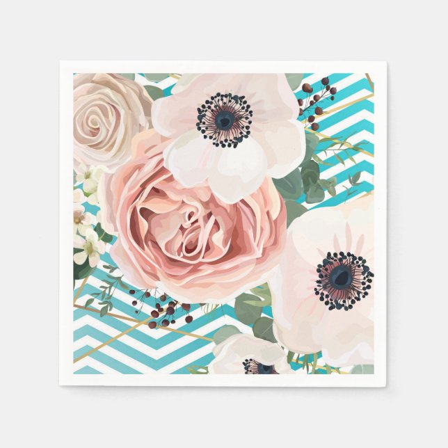 Serviette En Papier Papier à cocktails Napkin Rose géométrique Chevron (Devant)