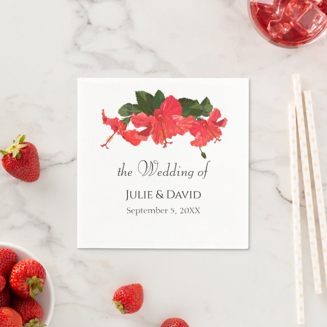 Serviette En Papier Papier à fleurs rouge brillant Hibiscus Napkin (En situation)