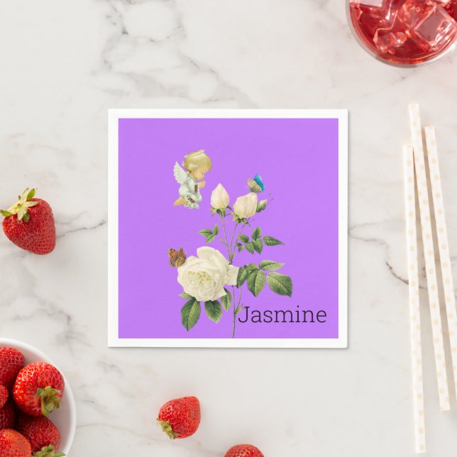 Serviette En Papier Papier, Ange Floral Violet (En situation)
