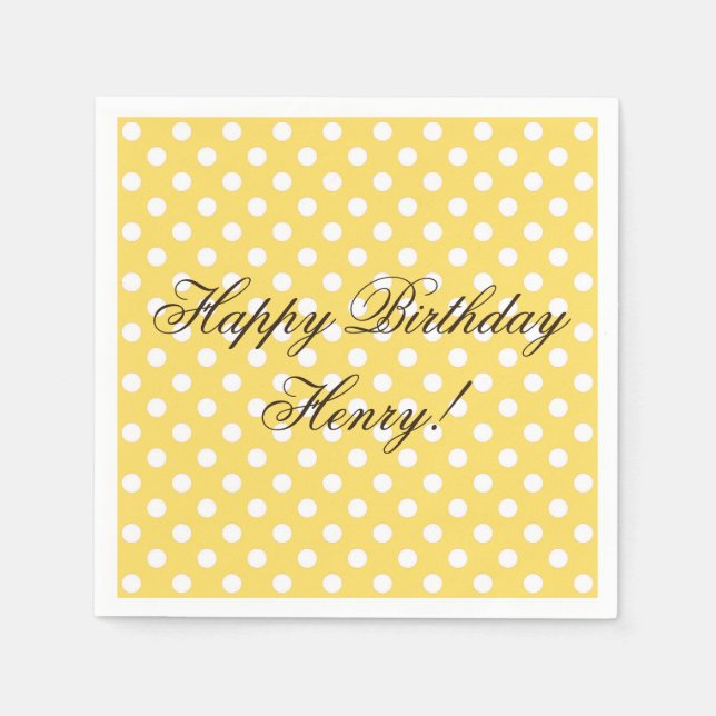 Serviette En Papier Papier Anniversaire à pois jaunes et blancs (Devant)