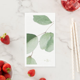 Serviette En Papier Papier aquarelle monogramme gras d'eucalyptus
