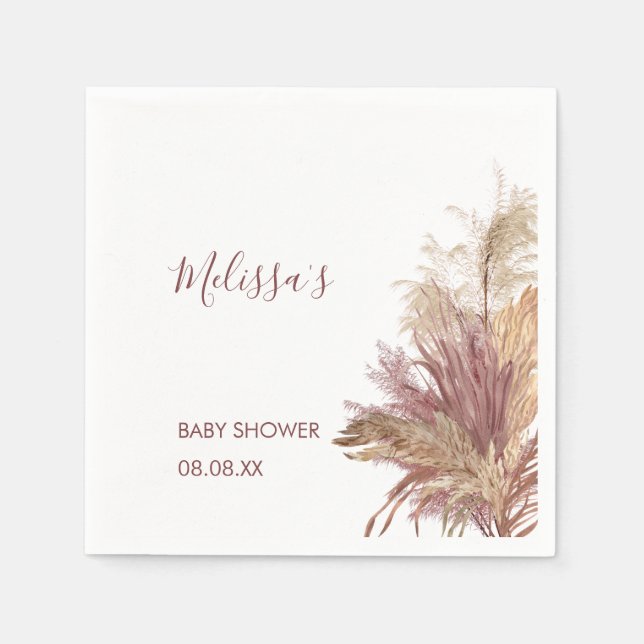 Serviette En Papier Papier Aquarelle Pampas Grass Mauve rose (Devant)