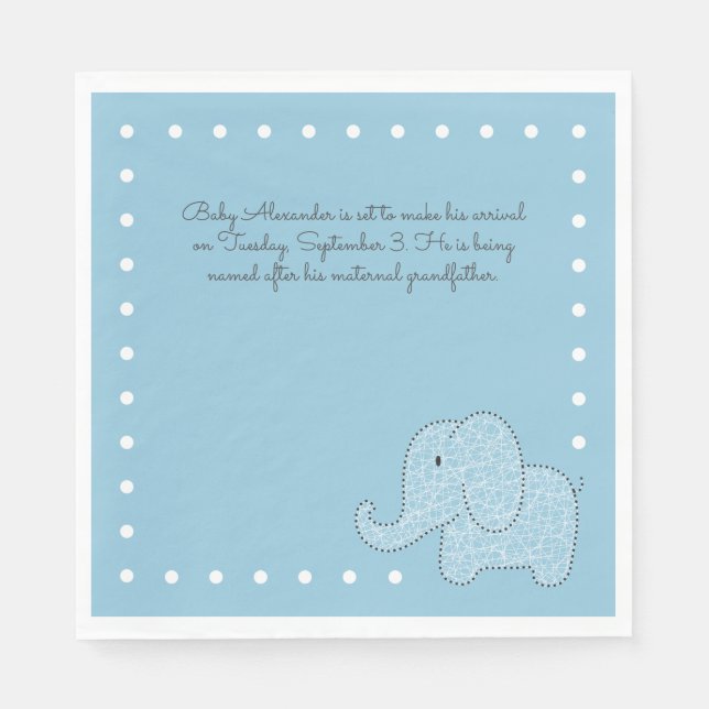 Serviette En Papier Papier Baby shower bleu éléphant garçon Napkin (Devant)