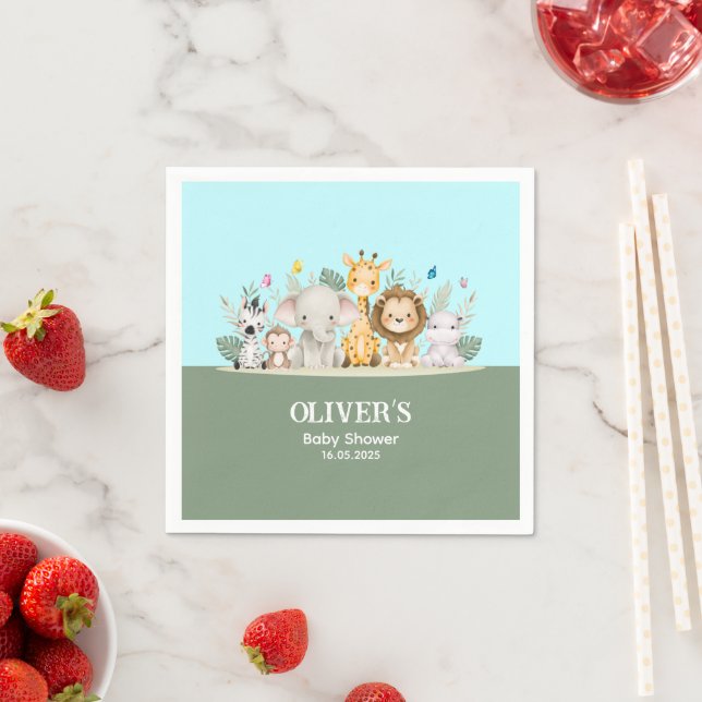 Serviette En Papier Papier Baby shower couleur vert et blanc (En situation)