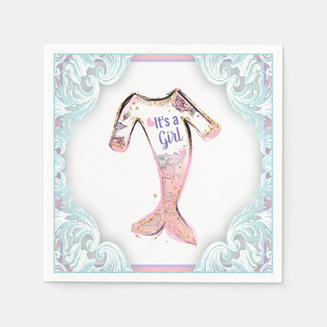 Serviette En Papier Papier Baby shower de sirène (Devant)