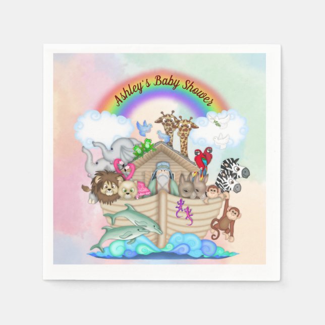Serviette En Papier Papier Baby shower en arche customisé Noah's (Devant)
