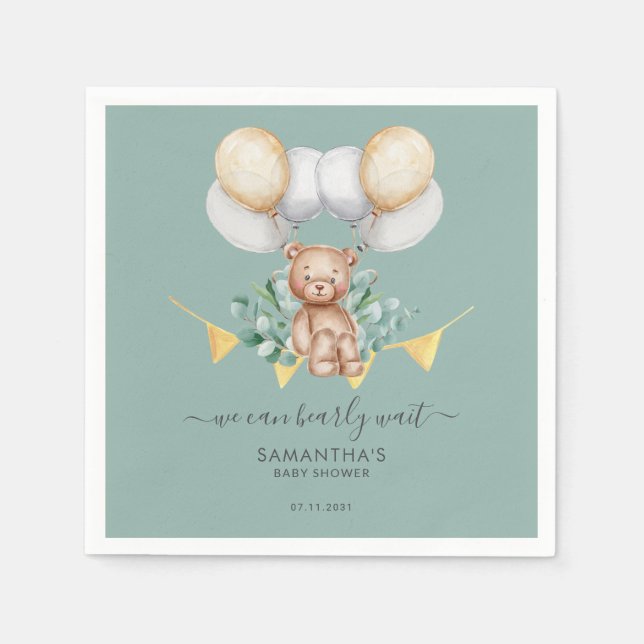 Serviette En Papier Papier Baby shower Eucalyptus à ours mou (Devant)