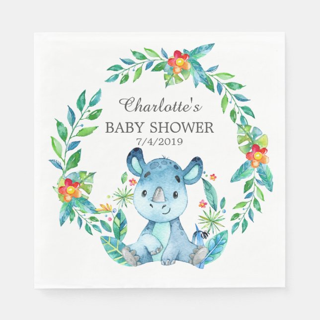 Serviette En Papier Papier Baby shower Jungle Rhino (Devant)