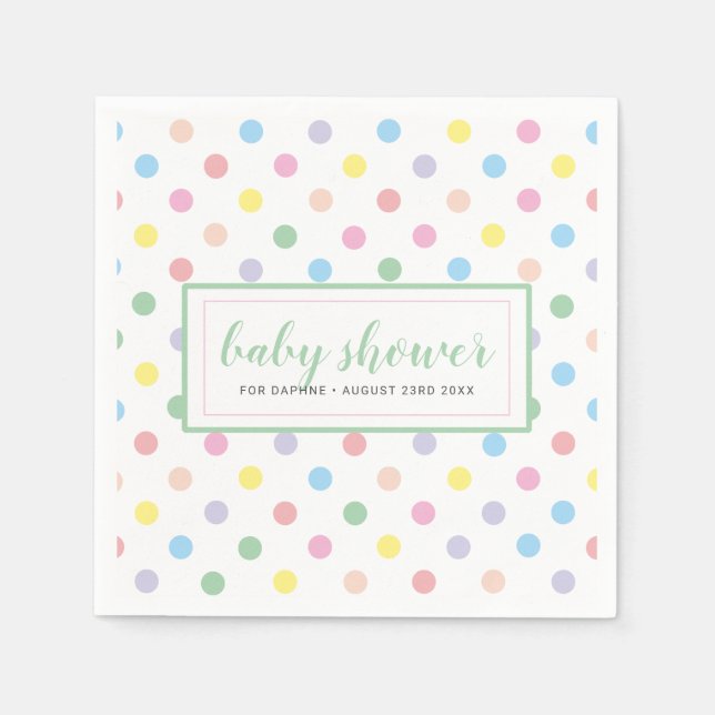 Serviette En Papier Papier Baby shower Pois Pastel doux (Devant)